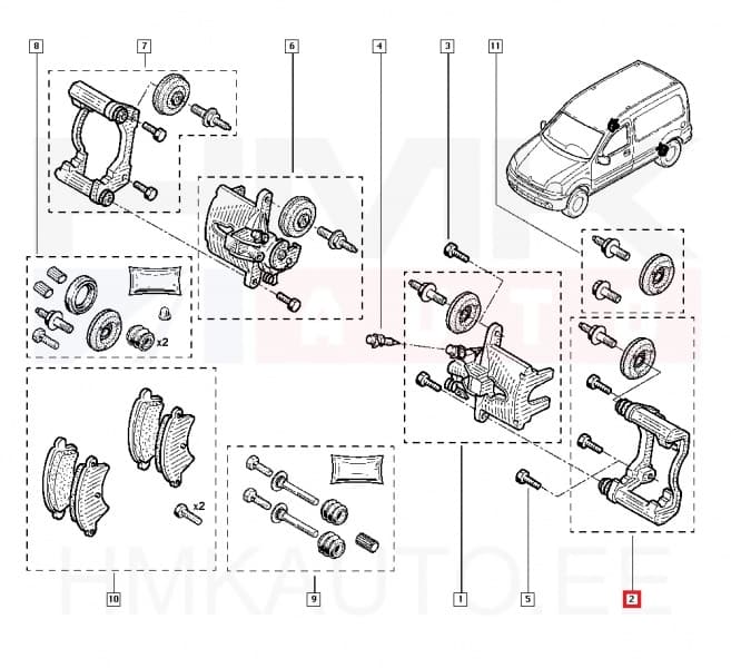 Pidurisadula raam (kelk) tagumine vasak OEM Renault Kangoo 4x4