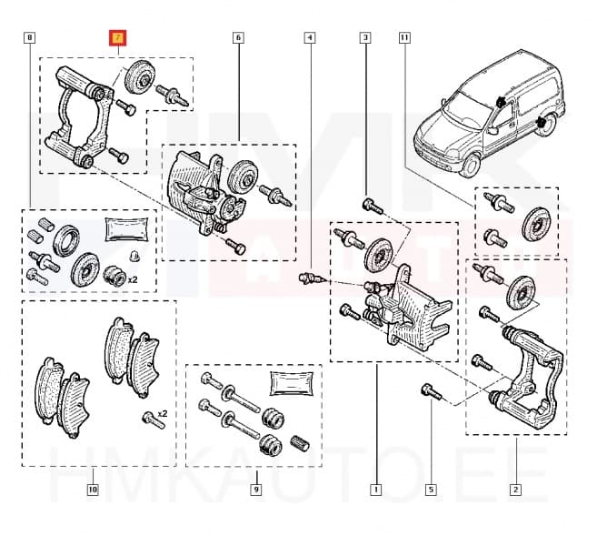 Pidurisadula raam (kelk) tagumine parem OEM Renault Kangoo 4x4