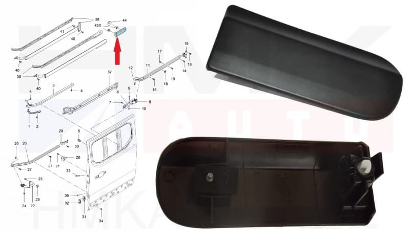 Liugukse juhtsiini otsa kate parem OEM Renault Trafic/Opel Vivaro 2014- LWB