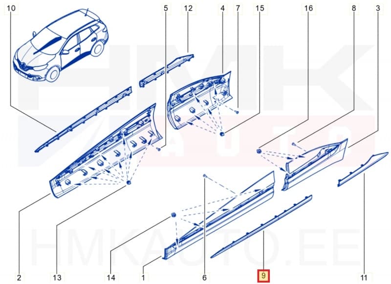 Esiukse kroomliist vasak OEM Renault Kadjar 2015-