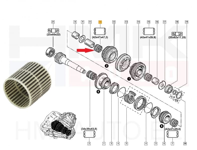 Käigukasti nõellaager 2-käik 42x47x48 OEM Renault