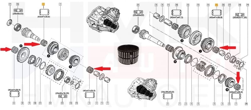 Käigukasti nõellaager OEM Renault 42x47x30