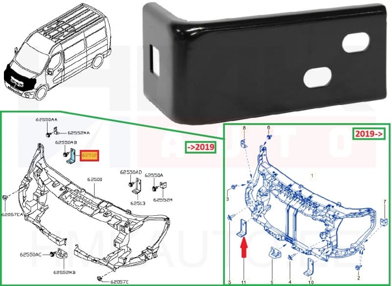 Esipaneeli alumine kinnitus parem OEM Renault Master 2010-