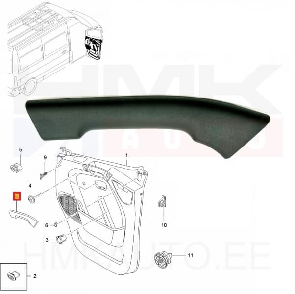 Esiukse käepideme kate sisemine parem OEM Renault Master 2010-