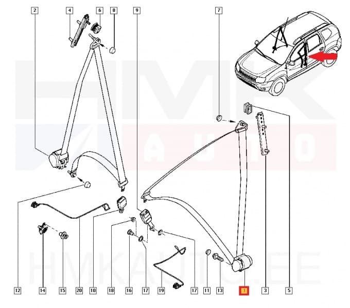 Turvavöö eesmine vasak OEM Dacia Duster