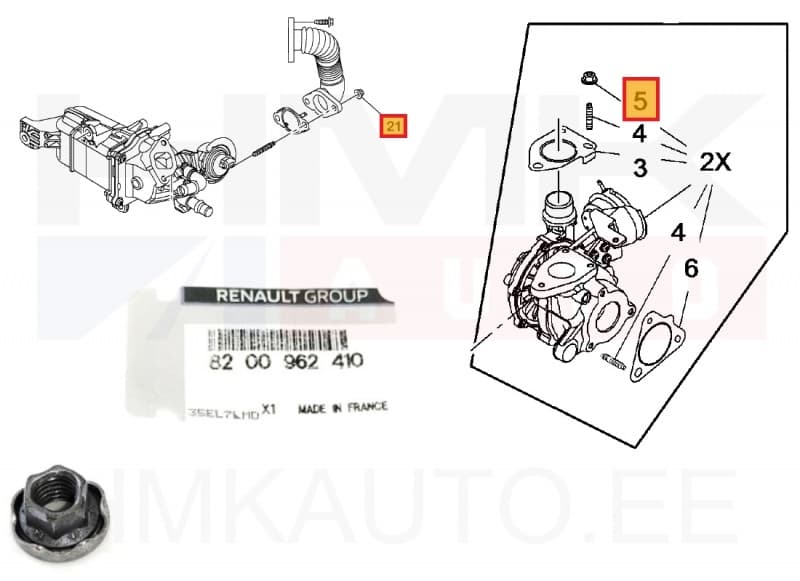 EGR-toru/turbo kinnitusmutter OEM Renault M8x1,25