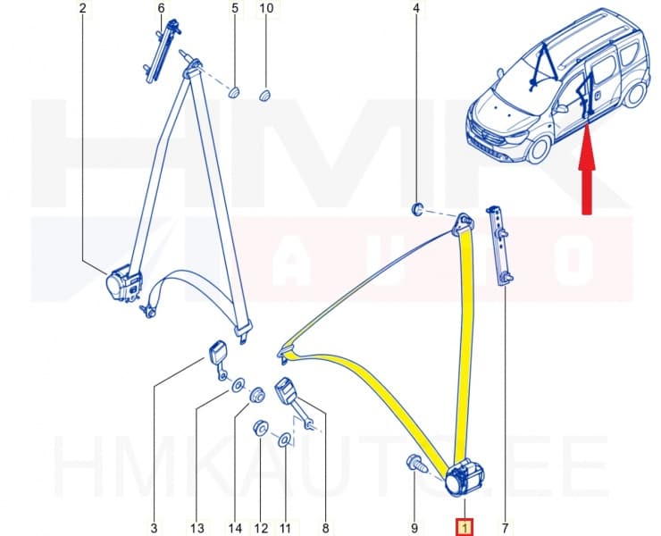 Turvavöö eesmine vasak OEM Dacia Dokker