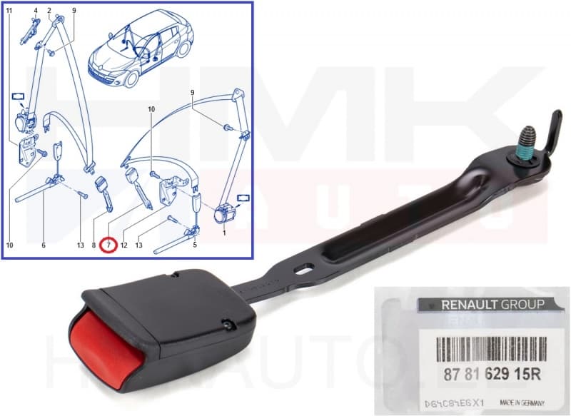 Turvavöö vastus eesmine vasak OEM Megane III