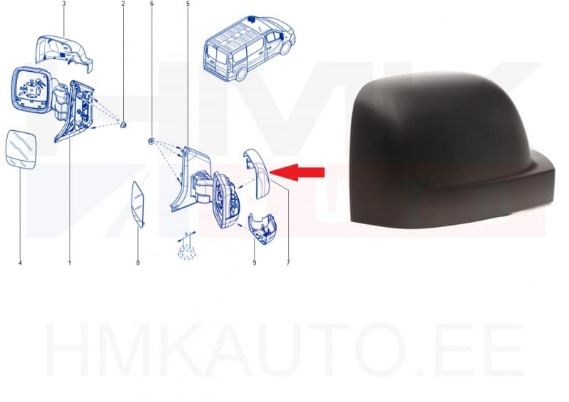 Uksepeegli korpus parem OEM Renault Trafic 2014- ülemine must