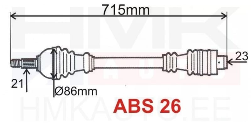 Veovõll komplektne parem Renault Kangoo 1,2/1,4 ABS 26