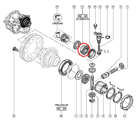 *Käigukasti laager (differentsiaal parem) 41x68x17,5 Renault PK5/PK6/PF6