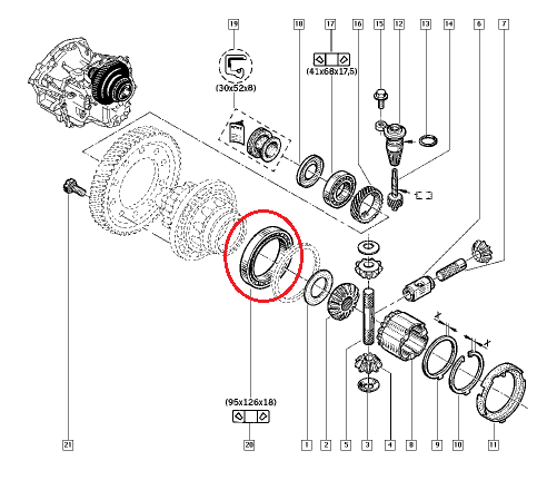 *Käigukasti laager (differentsiaal vasak) 95x126x180,5/12,8 Renault PK5/PK6