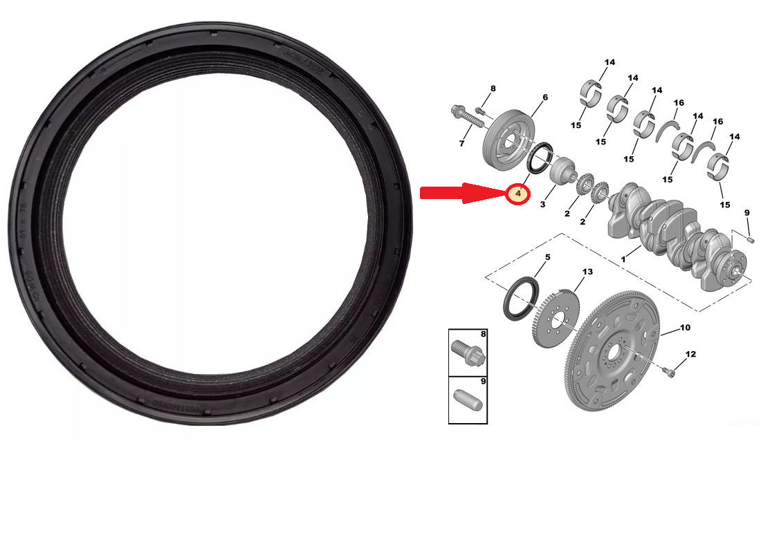 Väntvõlli tihend , eesmine OEM Citroen/Peugeot EP3/EP6 mootor 61x75x8